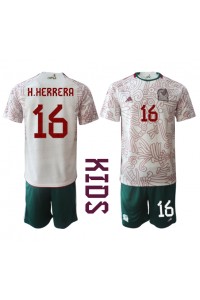 Meksiko Hector Herrera #16 Jalkapallovaatteet Lasten Vieraspeliasu MM-kisat 2022 Lyhythihainen (+ Lyhyet housut)